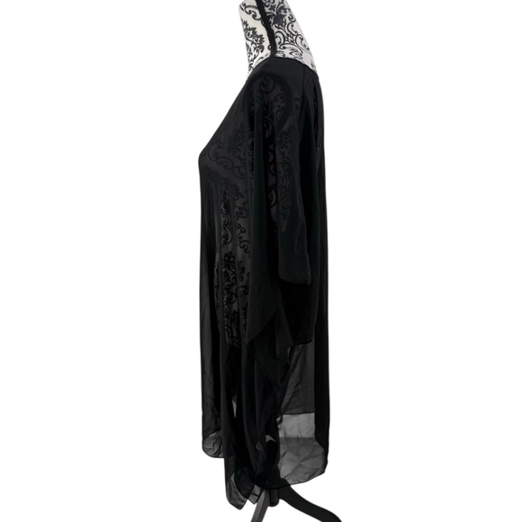 Moss Rose Black Sheer Kimono Cover-Up with Gold Detail One Size Beach Shawl - Picture 6 of 9